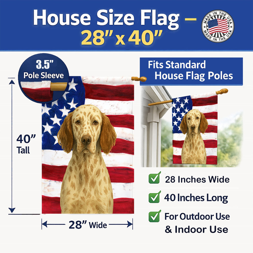 Liver Belton English Setter American Flag House Flag 28x40 Porch Sleeve Pole Decorative Outside Yard Banner Artwork Wall Hanging, Polyester