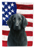 Black Flat-Coated Retriever American Flag House Flag 28x40 Porch Sleeve Pole Decorative Outside Yard Banner Artwork Wall Hanging, Polyester