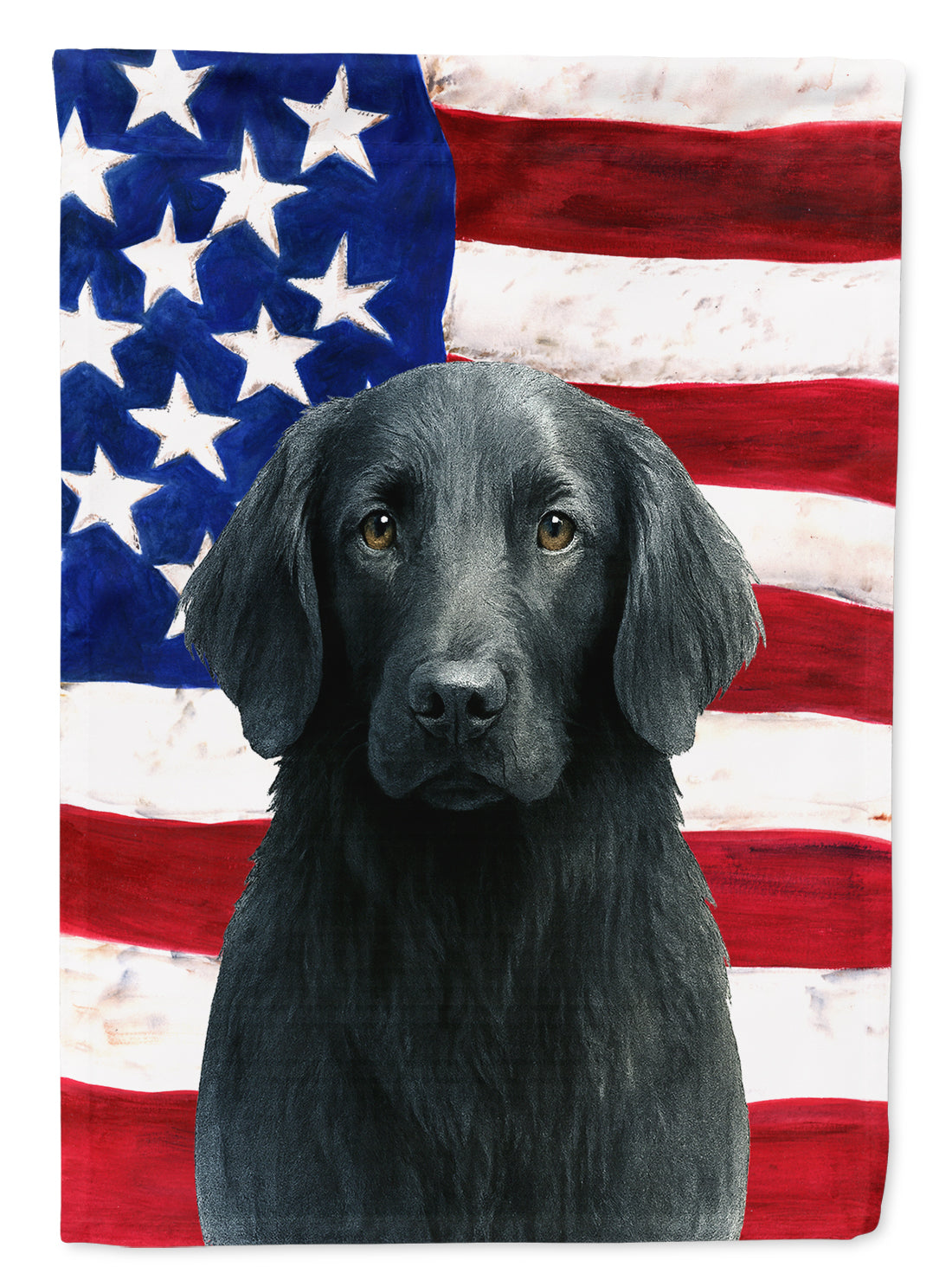 Black Flat-Coated Retriever American Flag House Flag 28x40 Porch Sleeve Pole Decorative Outside Yard Banner Artwork Wall Hanging, Polyester