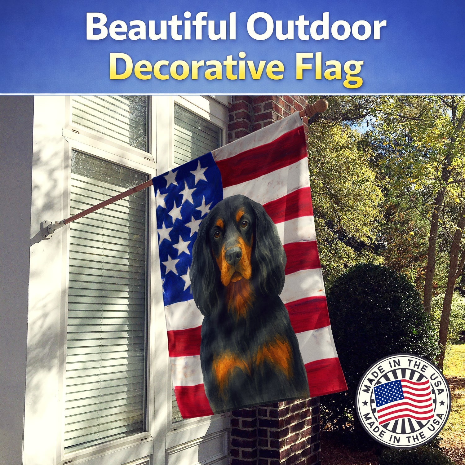 Gordon Setter American Flag House Flag 28x40 Porch Sleeve Pole Decorative Outside Yard Banner Artwork Wall Hanging, Polyester