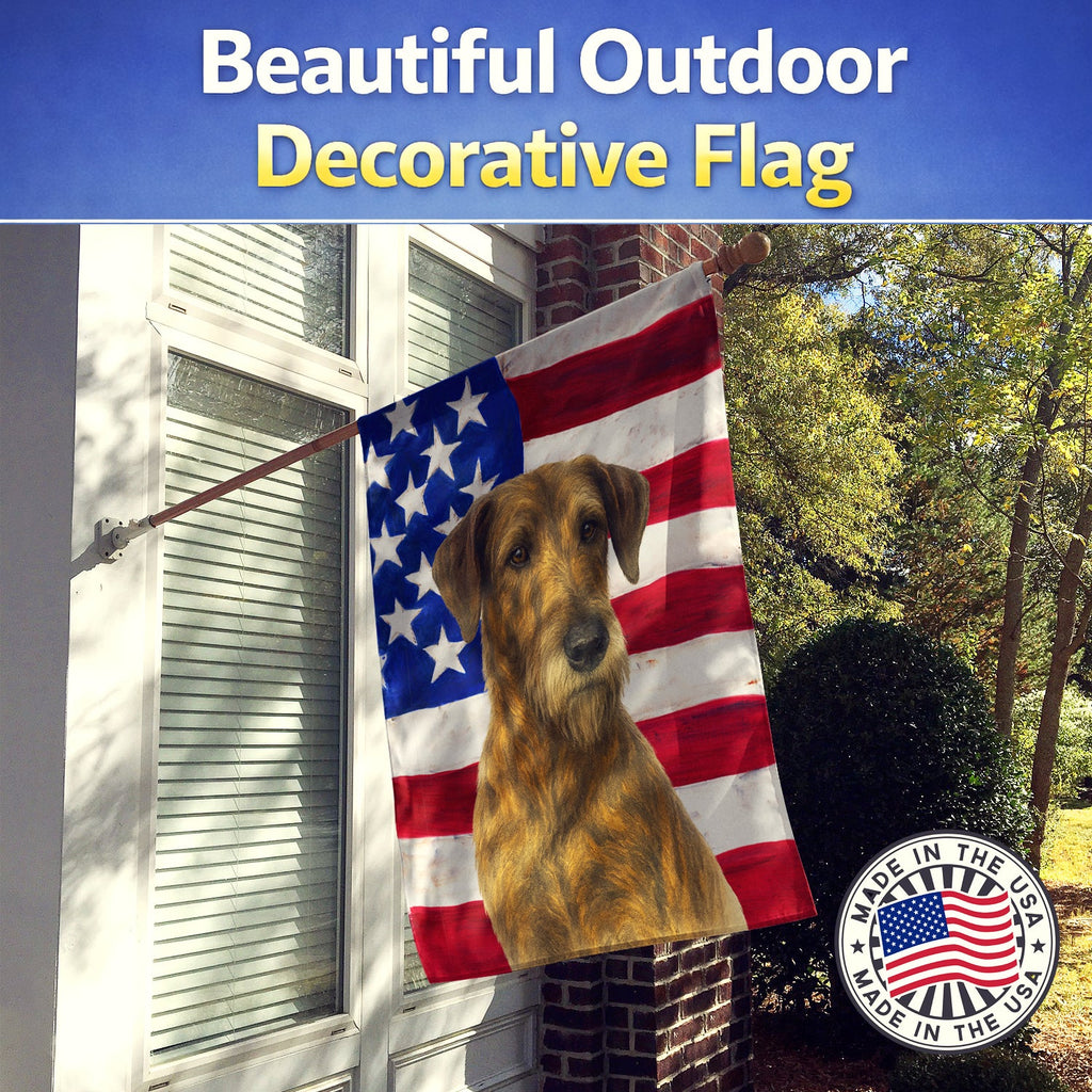 Brindle Irish Wolfhound American Flag House Flag 28x40 Porch Sleeve Pole Decorative Outside Yard Banner Artwork Wall Hanging, Polyester