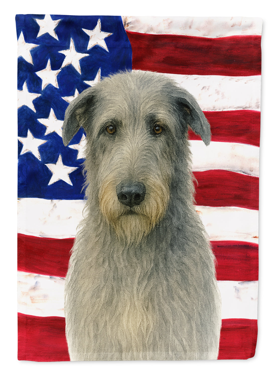 Gray Irish Wolfhound American Flag House Flag 28x40 Porch Sleeve Pole Decorative Outside Yard Banner Artwork Wall Hanging, Polyester