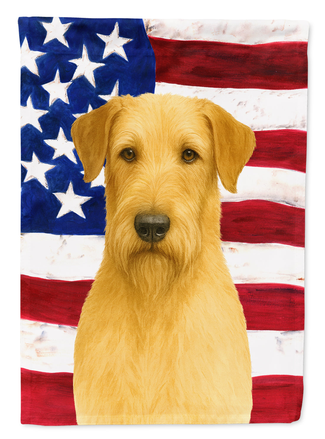Wheaten Irish Wolfhound American Flag House Flag 28x40 Porch Sleeve Pole Decorative Outside Yard Banner Artwork Wall Hanging, Polyester
