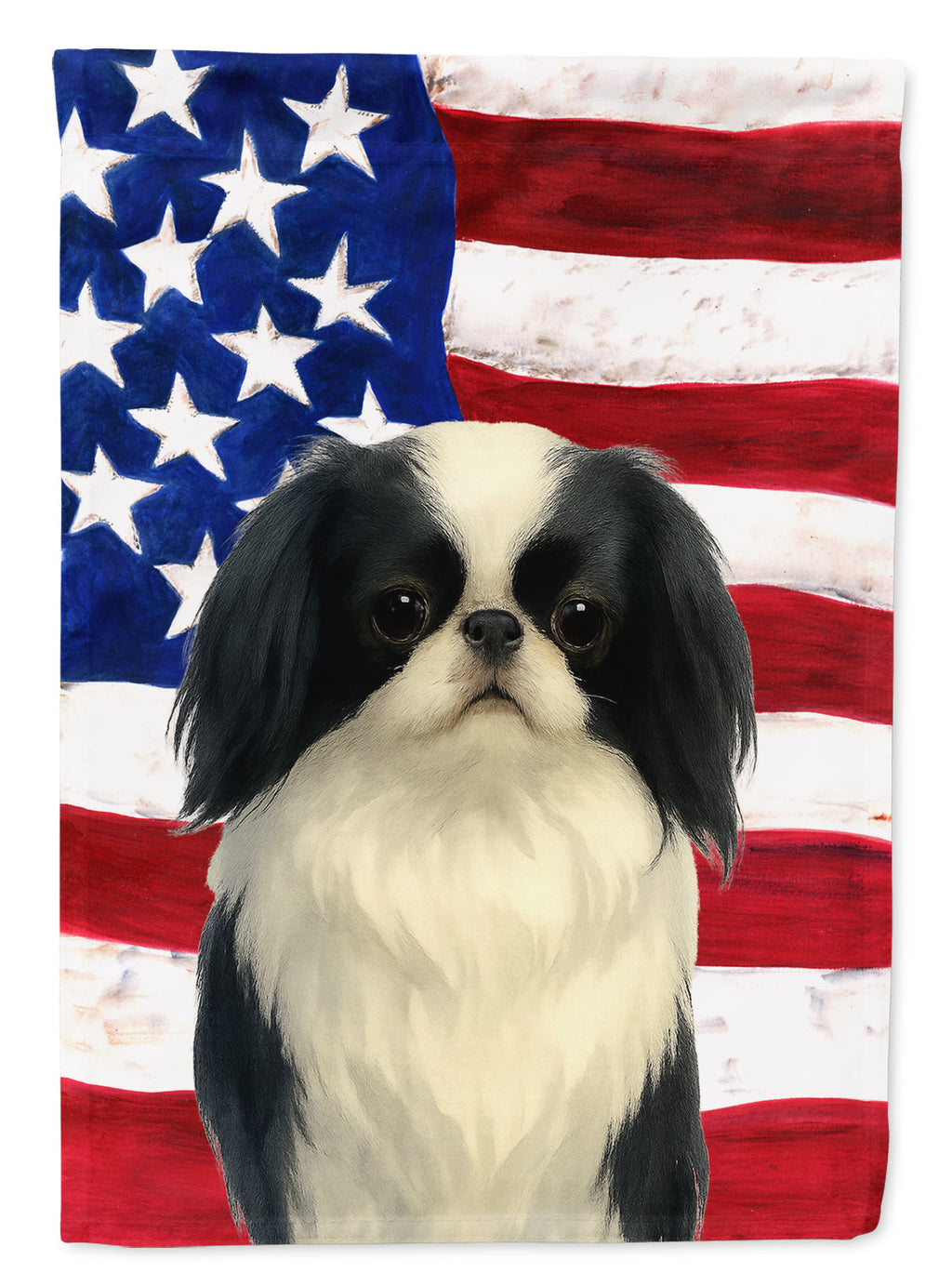 Black and White Japanese Chin American Flag House Flag 28x40 Porch Sleeve Pole Decorative Outside Yard Banner Artwork Wall Hanging, Polyester