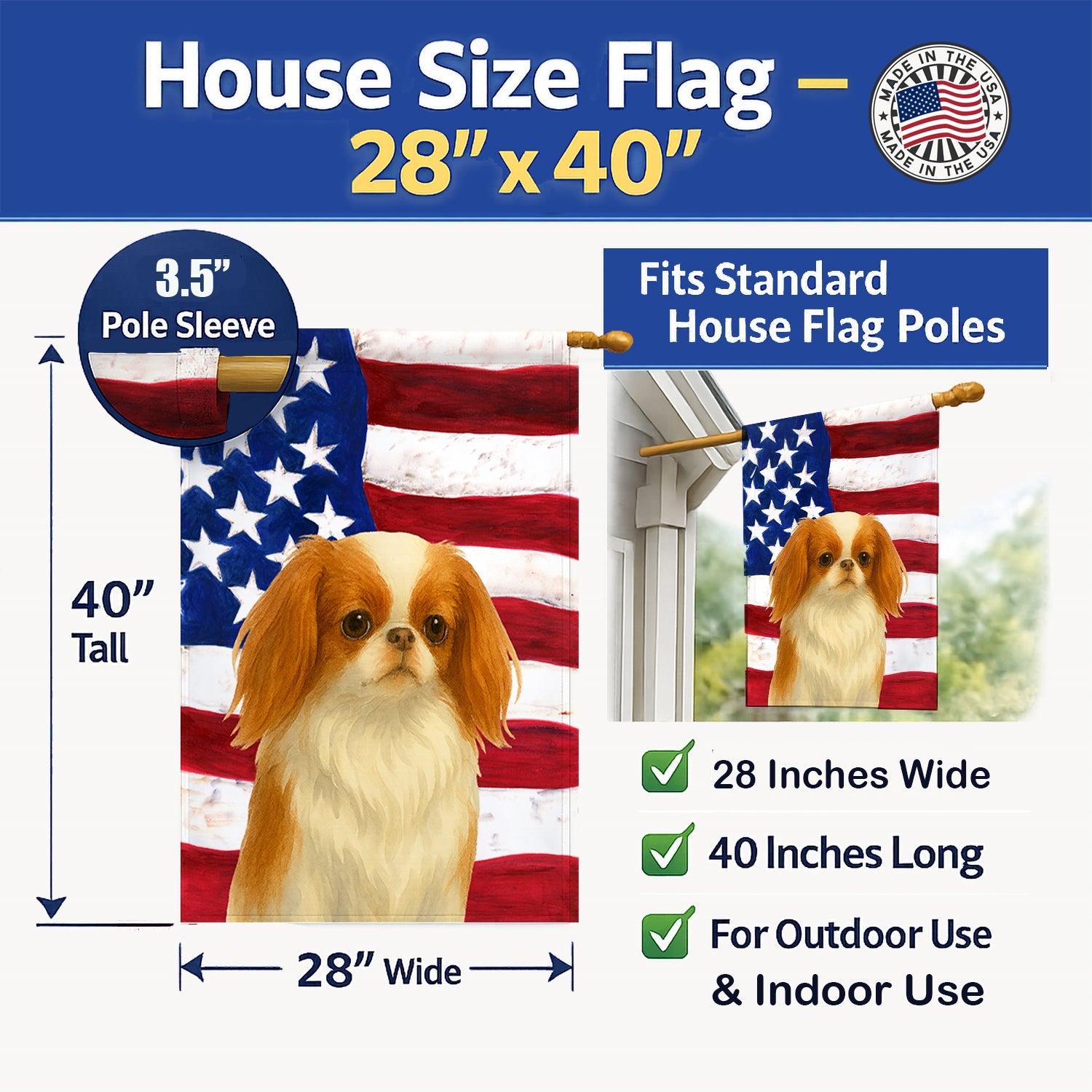 Red and White Japanese Chin American Flag House Flag 28x40 Porch Sleeve Pole Decorative Outside Yard Banner Artwork Wall Hanging, Polyester