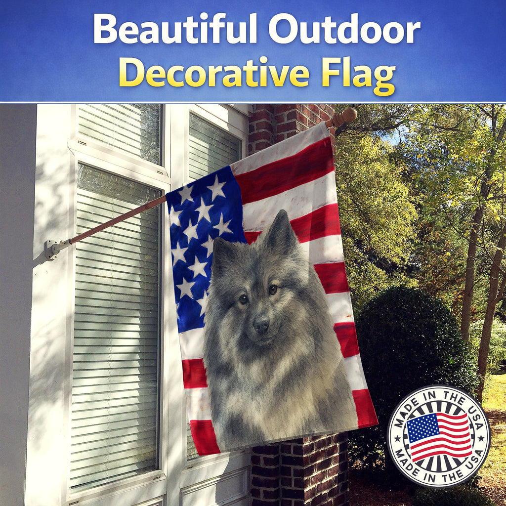 Keeshond American Flag House Flag 28x40 Porch Sleeve Pole Decorative Outside Yard Banner Artwork Wall Hanging, Polyester
