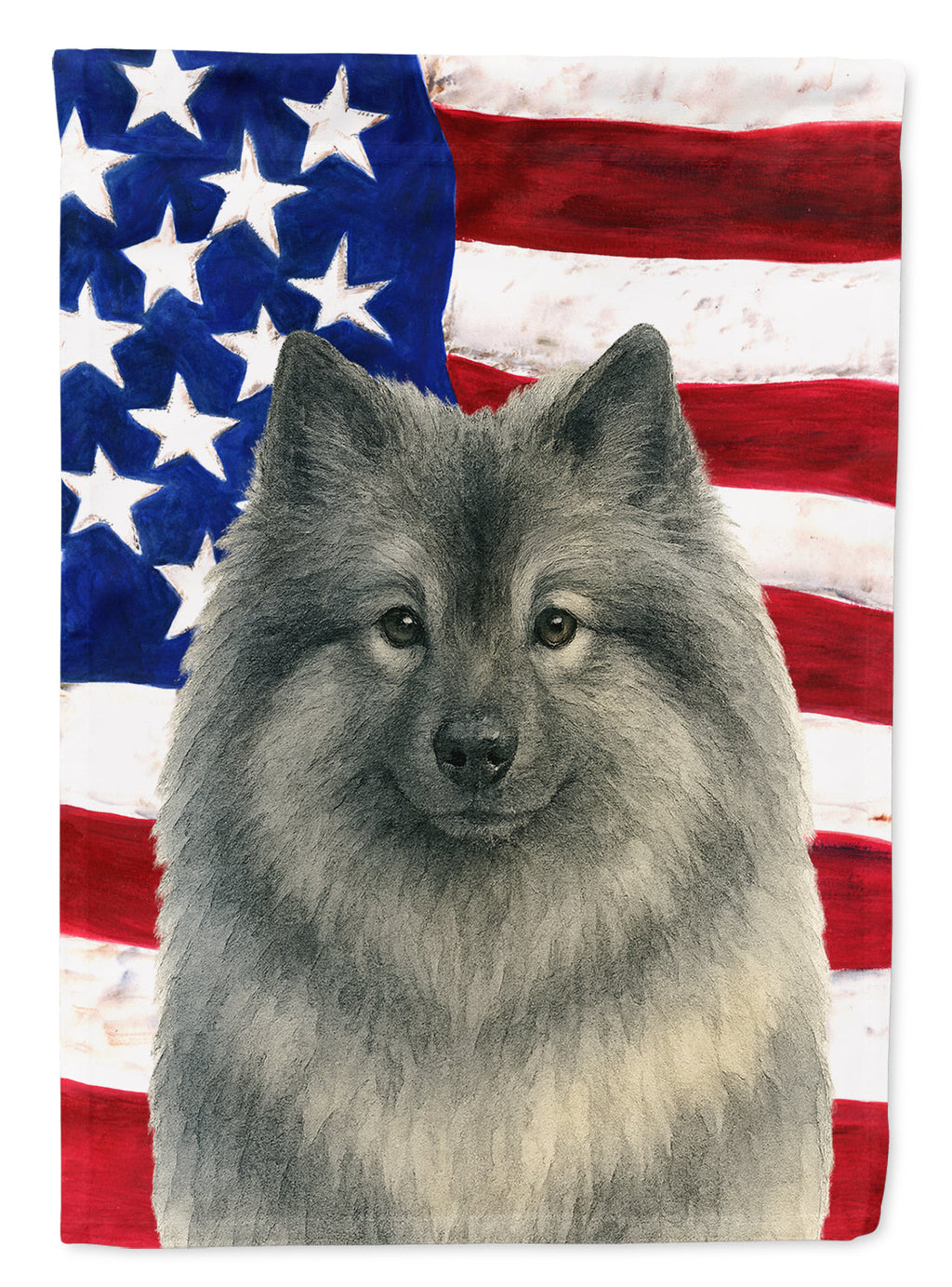 Keeshond American Flag House Flag 28x40 Porch Sleeve Pole Decorative Outside Yard Banner Artwork Wall Hanging, Polyester
