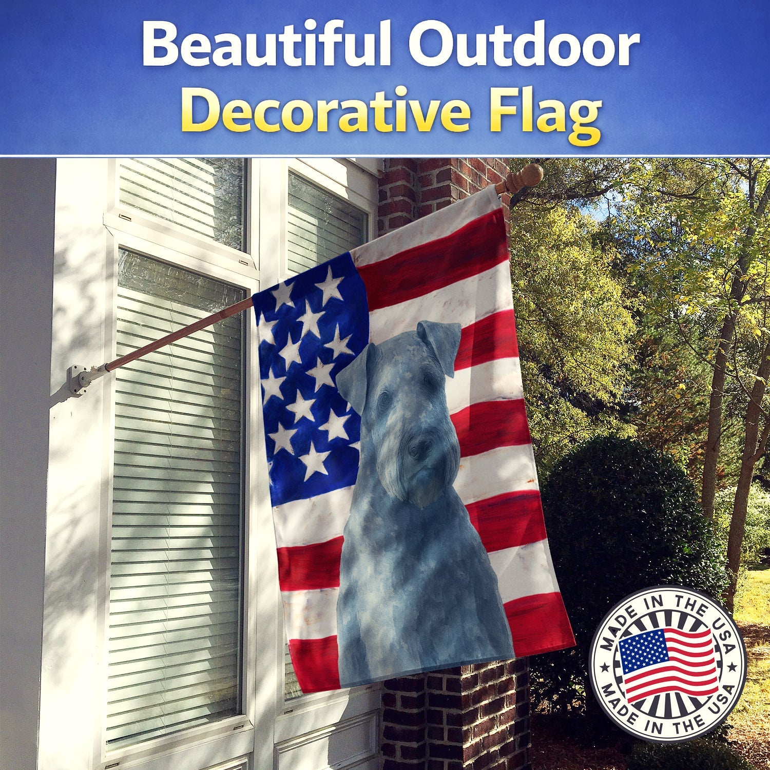 Kerry Blue Terrier American Flag House Flag 28x40 Porch Sleeve Pole Decorative Outside Yard Banner Artwork Wall Hanging, Polyester
