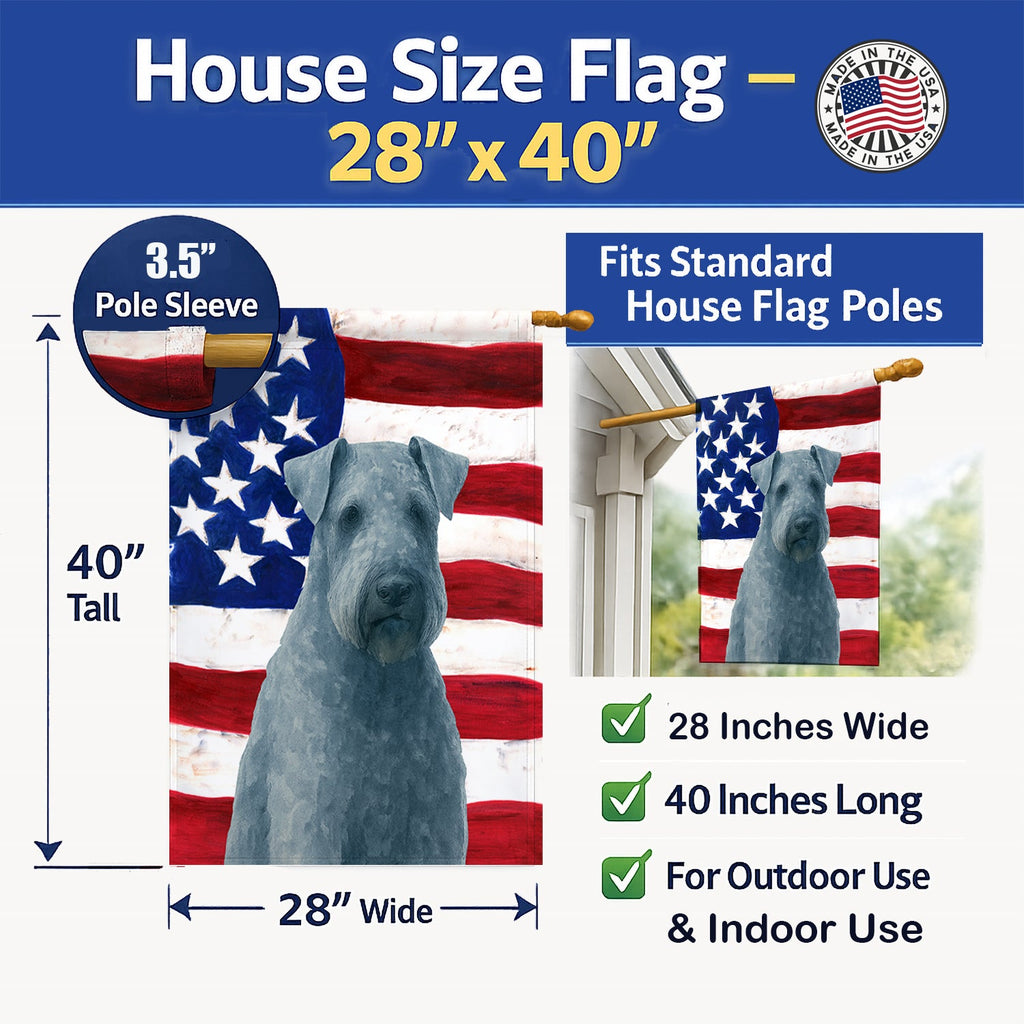 Kerry Blue Terrier American Flag House Flag 28x40 Porch Sleeve Pole Decorative Outside Yard Banner Artwork Wall Hanging, Polyester