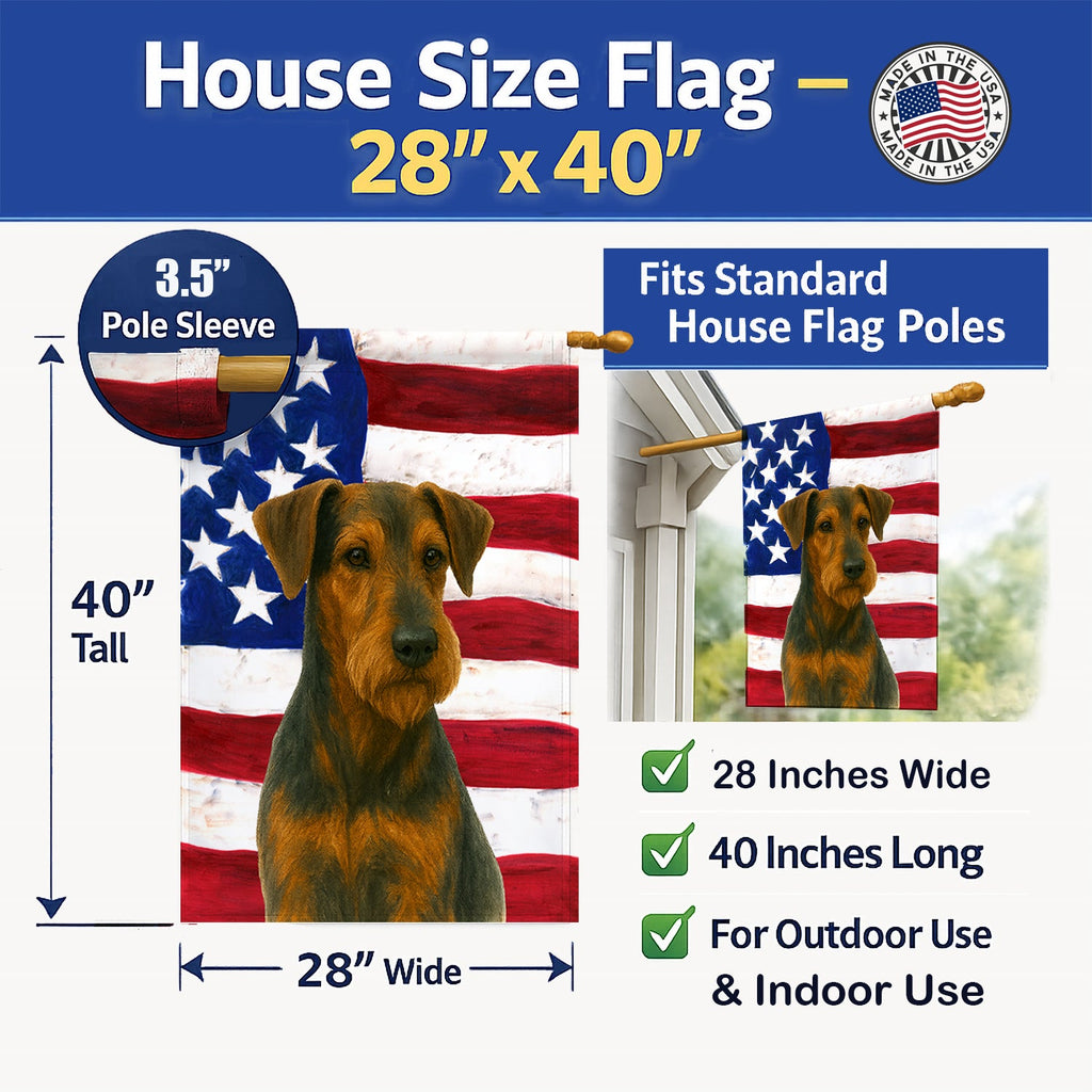 Black and Tan Lakeland Terrier American Flag House Flag 28x40 Porch Sleeve Pole Decorative Outside Yard Banner Artwork Wall Hanging, Polyester