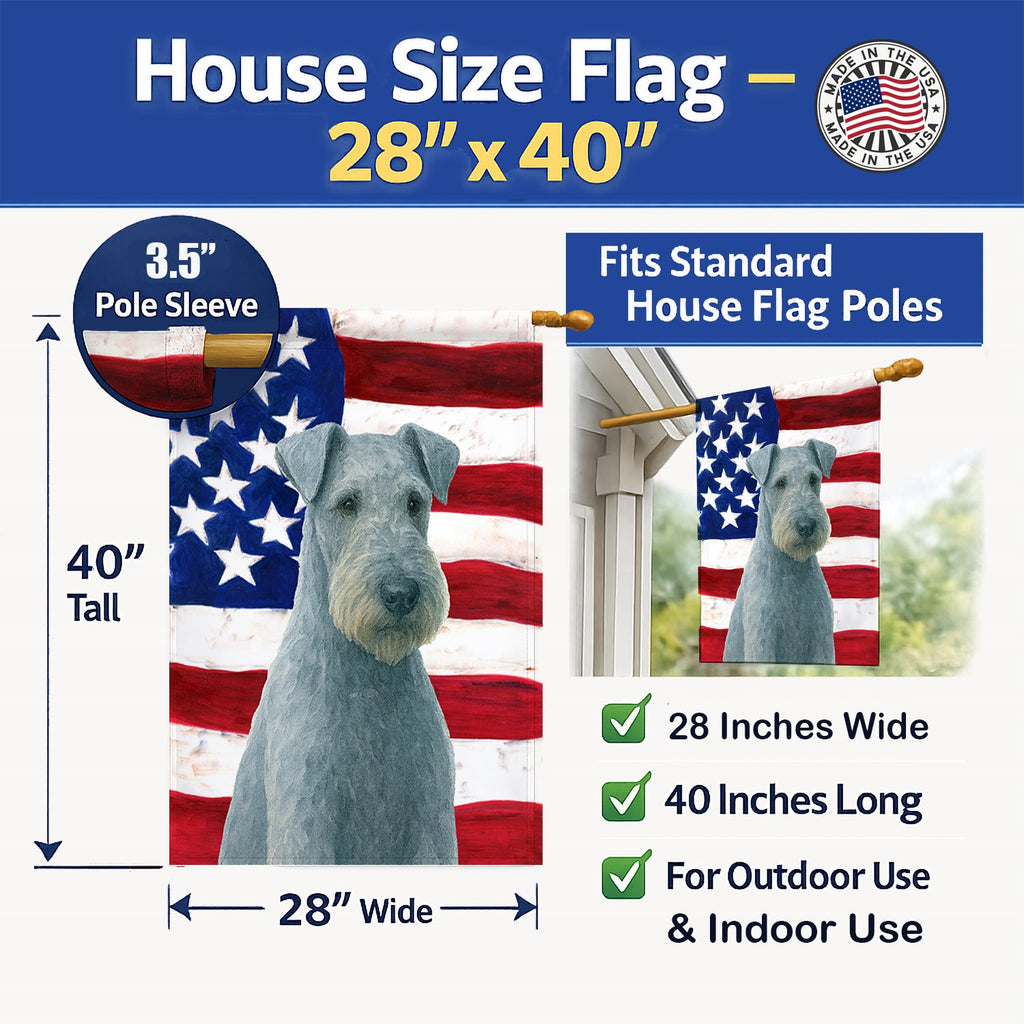 Blue Lakeland Terrier American Flag House Flag 28x40 Porch Sleeve Pole Decorative Outside Yard Banner Artwork Wall Hanging, Polyester