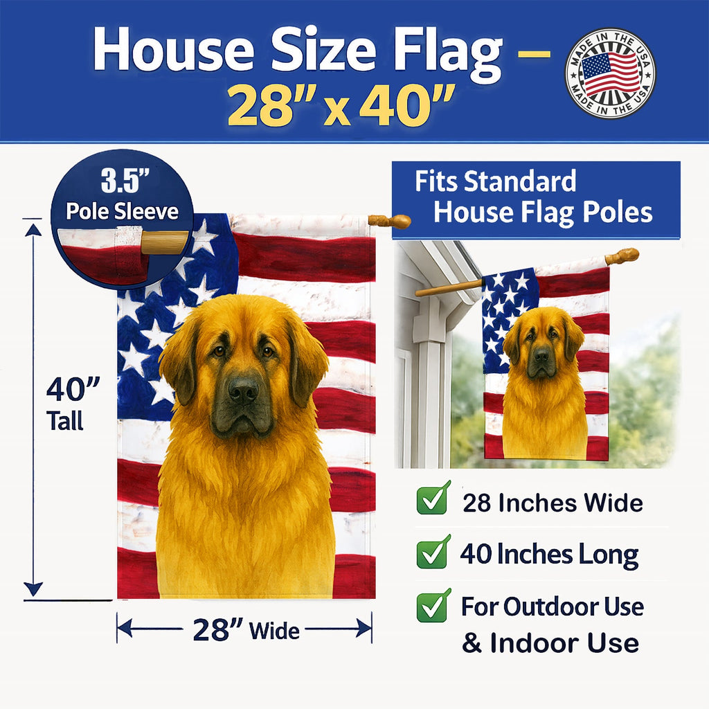 Lion Yellow Leonberger American Flag House Flag 28x40 Porch Sleeve Pole Decorative Outside Yard Banner Artwork Wall Hanging, Polyester