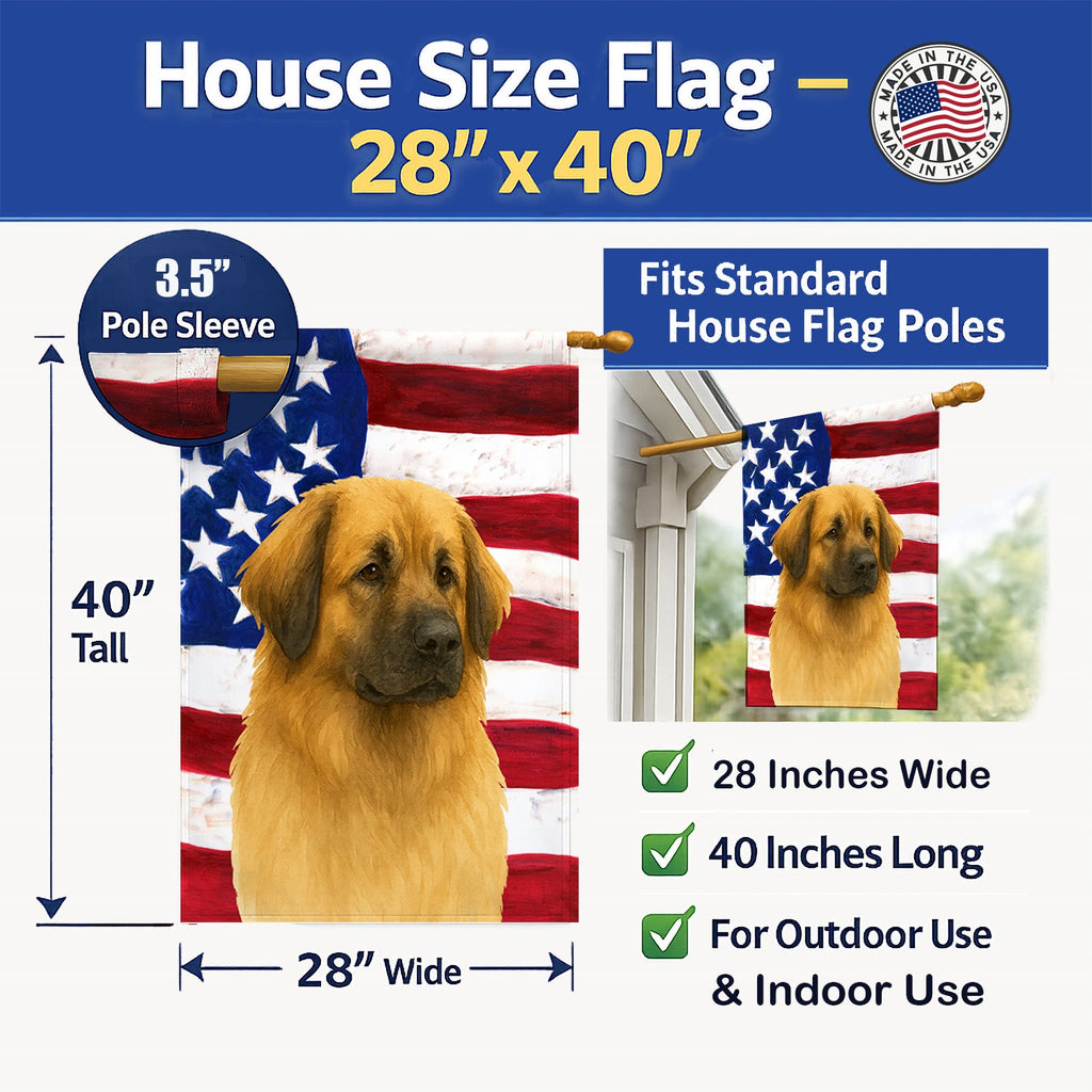 Sandy Leonberger American Flag House Flag 28x40 Porch Sleeve Pole Decorative Outside Yard Banner Artwork Wall Hanging, Polyester