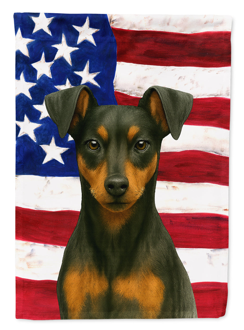 Black and Rust Miniature Pinscher American Flag House Flag 28x40 Porch Sleeve Pole Decorative Outside Yard Banner Artwork Wall Hanging, Polyester