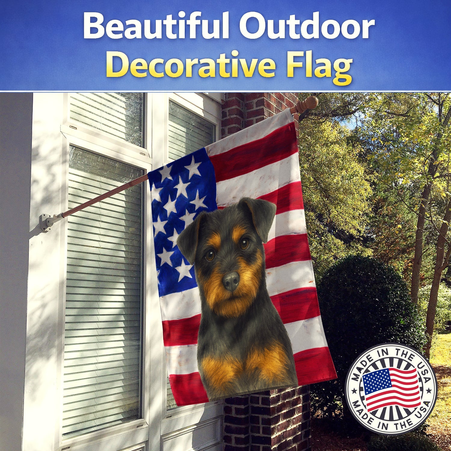 Black and Tan Norfolk Terrier American Flag House Flag 28x40 Porch Sleeve Pole Decorative Outside Yard Banner Artwork Wall Hanging, Polyester