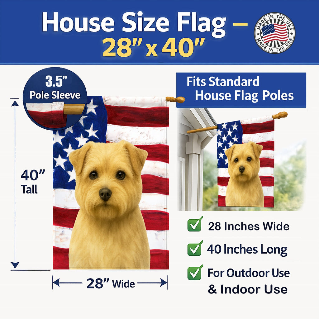 Wheaten Norfolk Terrier American Flag House Flag 28x40 Porch Sleeve Pole Decorative Outside Yard Banner Artwork Wall Hanging, Polyester