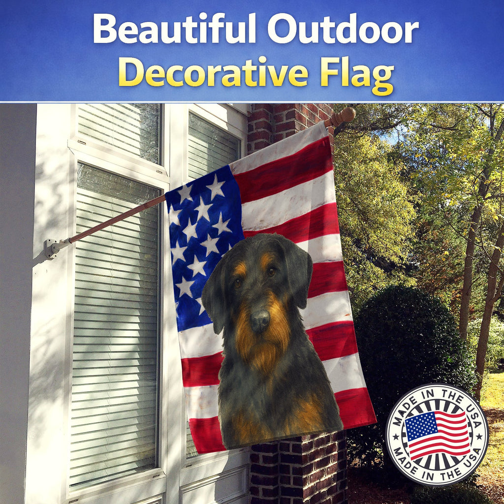 Black and Tan Otterhound American Flag House Flag 28x40 Porch Sleeve Pole Decorative Outside Yard Banner Artwork Wall Hanging, Polyester