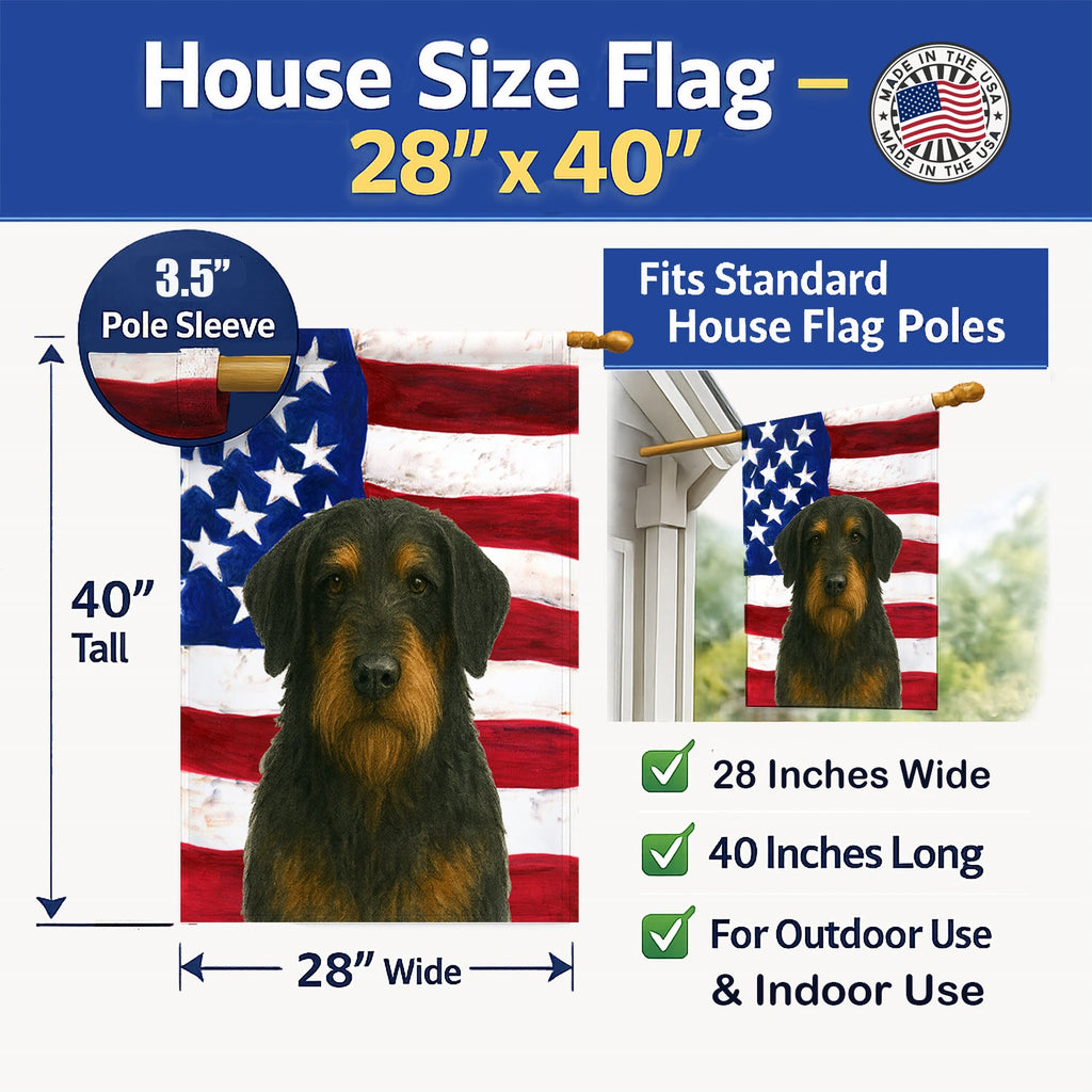 Black and Tan Otterhound American Flag House Flag 28x40 Porch Sleeve Pole Decorative Outside Yard Banner Artwork Wall Hanging, Polyester