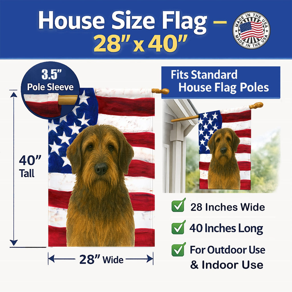 Grizzle and Tan Otterhound American Flag House Flag 28x40 Porch Sleeve Pole Decorative Outside Yard Banner Artwork Wall Hanging, Polyester