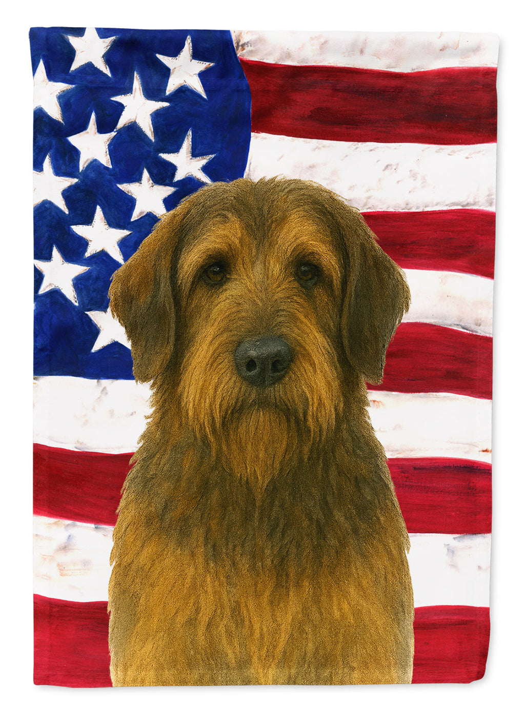 Grizzle and Tan Otterhound American Flag House Flag 28x40 Porch Sleeve Pole Decorative Outside Yard Banner Artwork Wall Hanging, Polyester