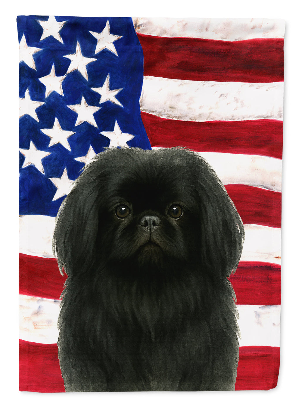 Black Pekingese American Flag House Flag 28x40 Porch Sleeve Pole Decorative Outside Yard Banner Artwork Wall Hanging, Polyester