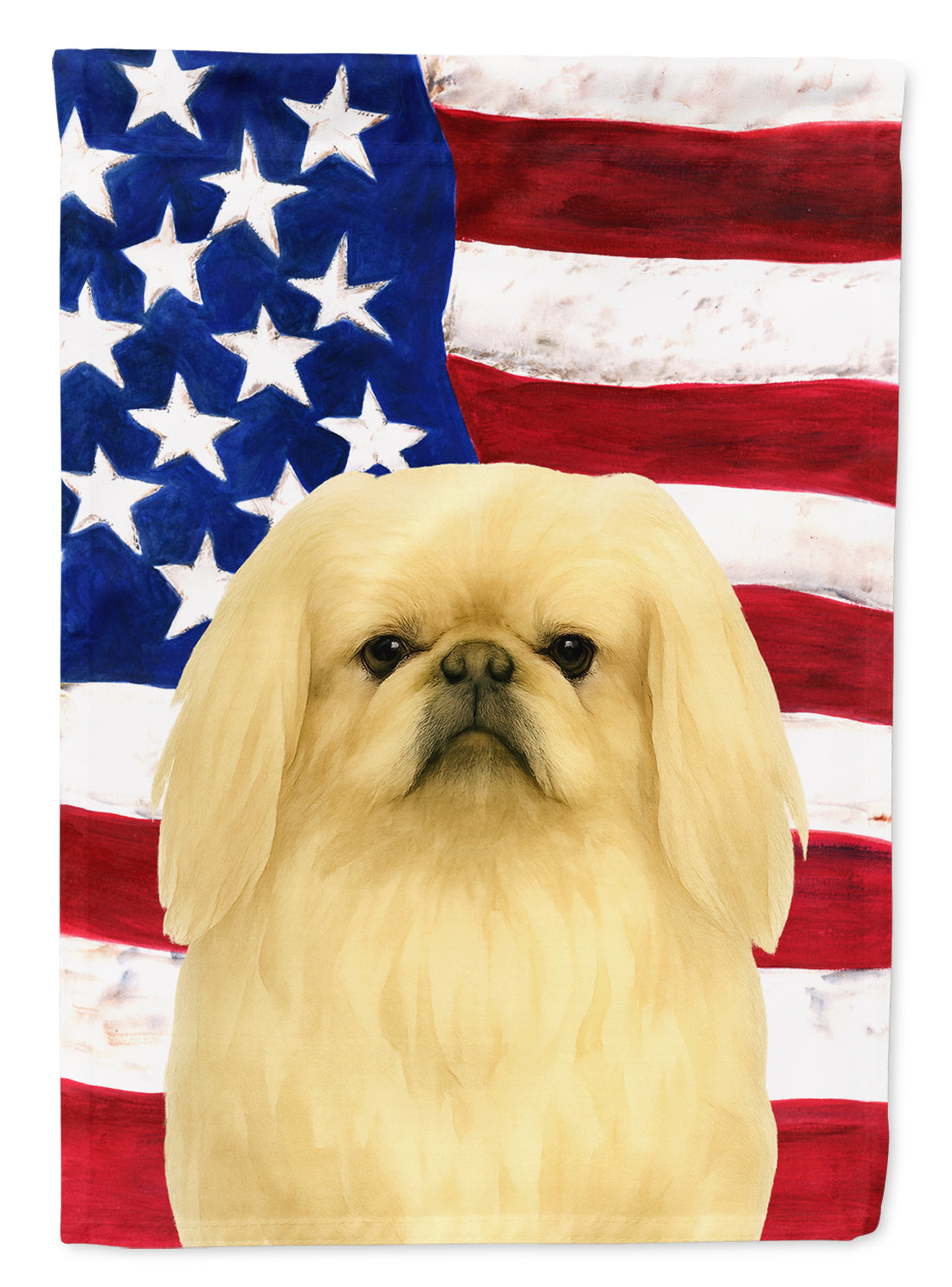 Cream Pekingese American Flag House Flag 28x40 Porch Sleeve Pole Decorative Outside Yard Banner Artwork Wall Hanging, Polyester