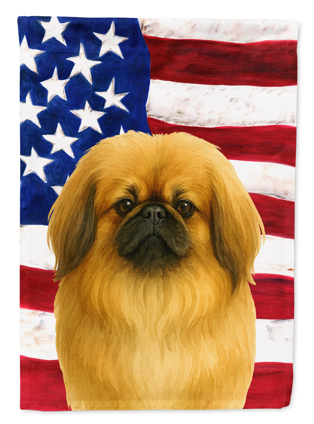 Fawn Pekingese American Flag House Flag 28x40 Porch Sleeve Pole Decorative Outside Yard Banner Artwork Wall Hanging, Polyester
