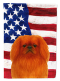 Red Pekingese American Flag House Flag 28x40 Porch Sleeve Pole Decorative Outside Yard Banner Artwork Wall Hanging, Polyester