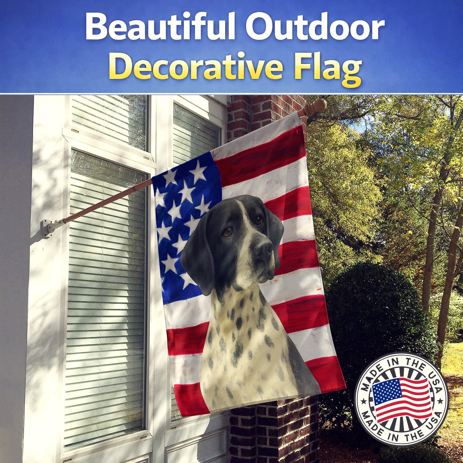 Black and White Pointer American Flag House Flag 28x40 Porch Sleeve Pole Decorative Outside Yard Banner Artwork Wall Hanging, Polyester