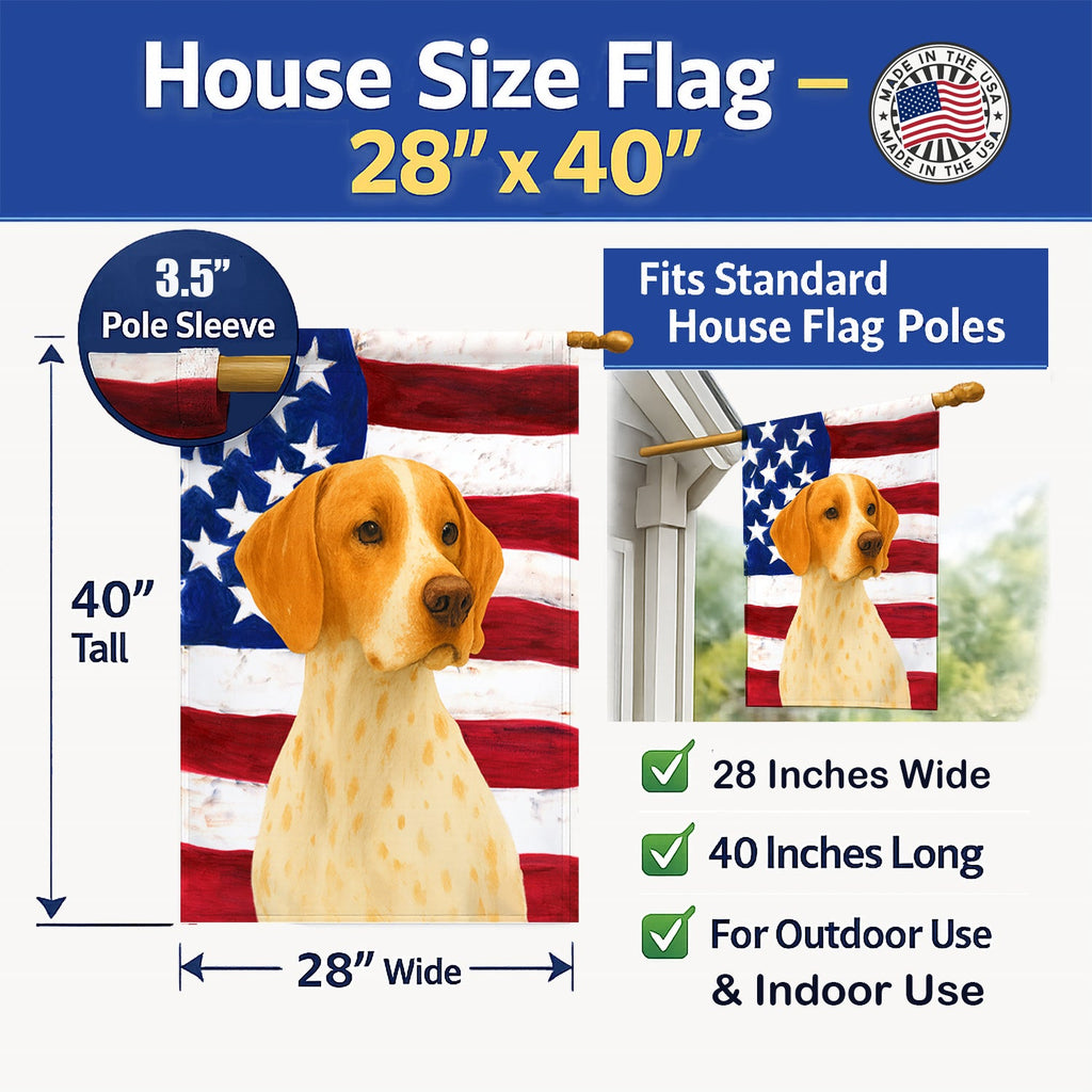 Orange and White Pointer American Flag House Flag 28x40 Porch Sleeve Pole Decorative Outside Yard Banner Artwork Wall Hanging, Polyester