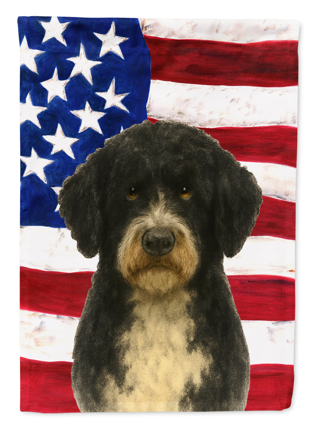 Black and White Portuguese Water Dog American Flag House Flag 28x40 Porch Sleeve Pole Decorative Outside Yard Banner Artwork Wall Hanging, Polyester