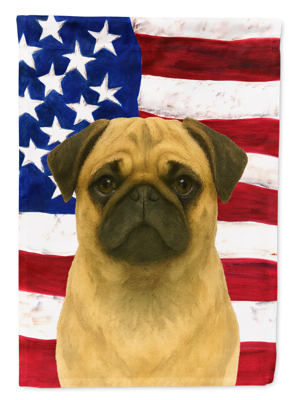 Fawn Pug American Flag House Flag 28x40 Porch Sleeve Pole Decorative Outside Yard Banner Artwork Wall Hanging, Polyester