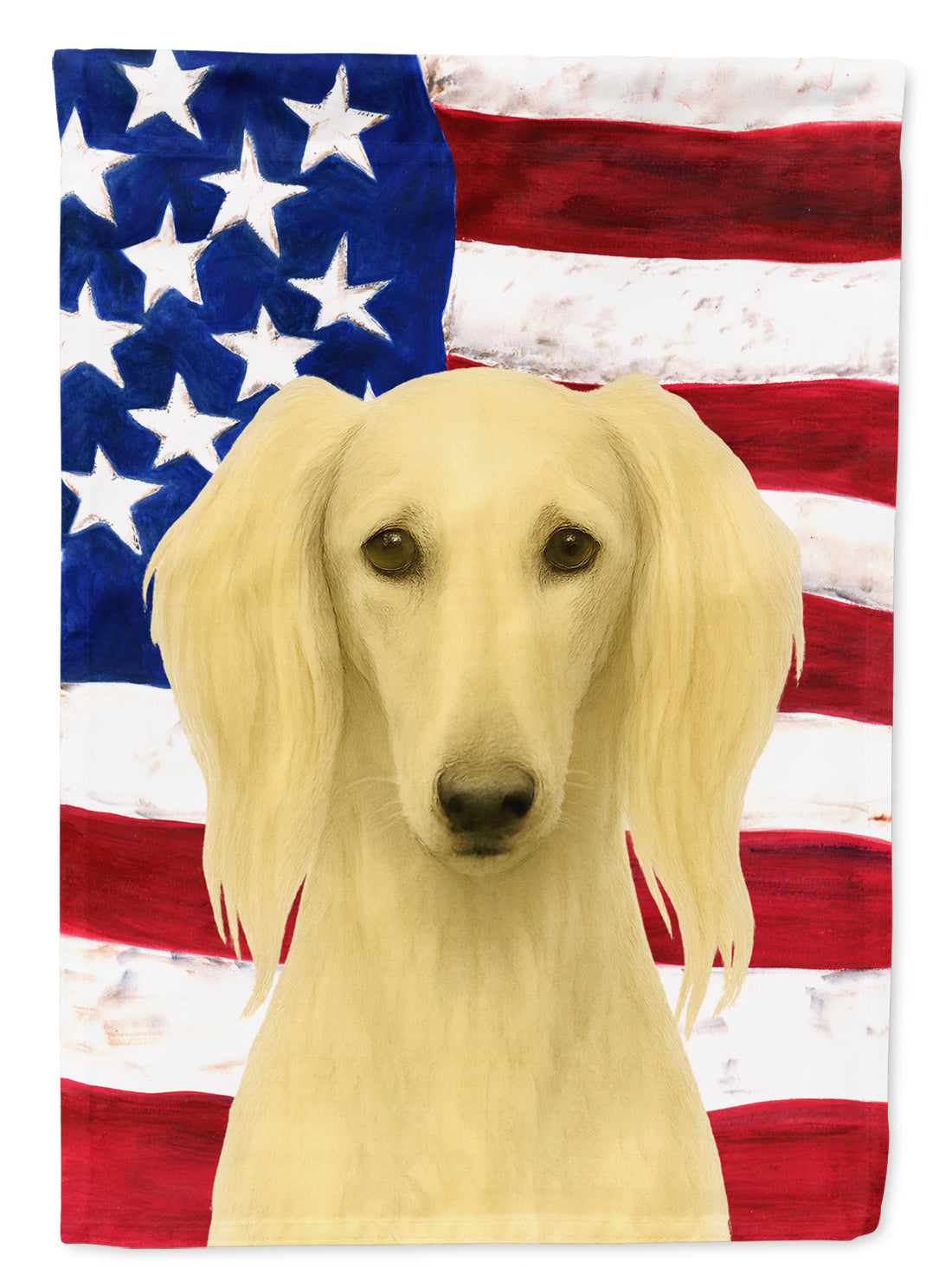 Cream Saluki American Flag House Flag 28x40 Porch Sleeve Pole Decorative Outside Yard Banner Artwork Wall Hanging, Polyester