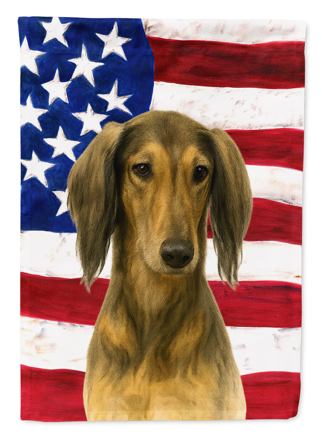 Grizzle and Tan Saluki American Flag House Flag 28x40 Porch Sleeve Pole Decorative Outside Yard Banner Artwork Wall Hanging, Polyester