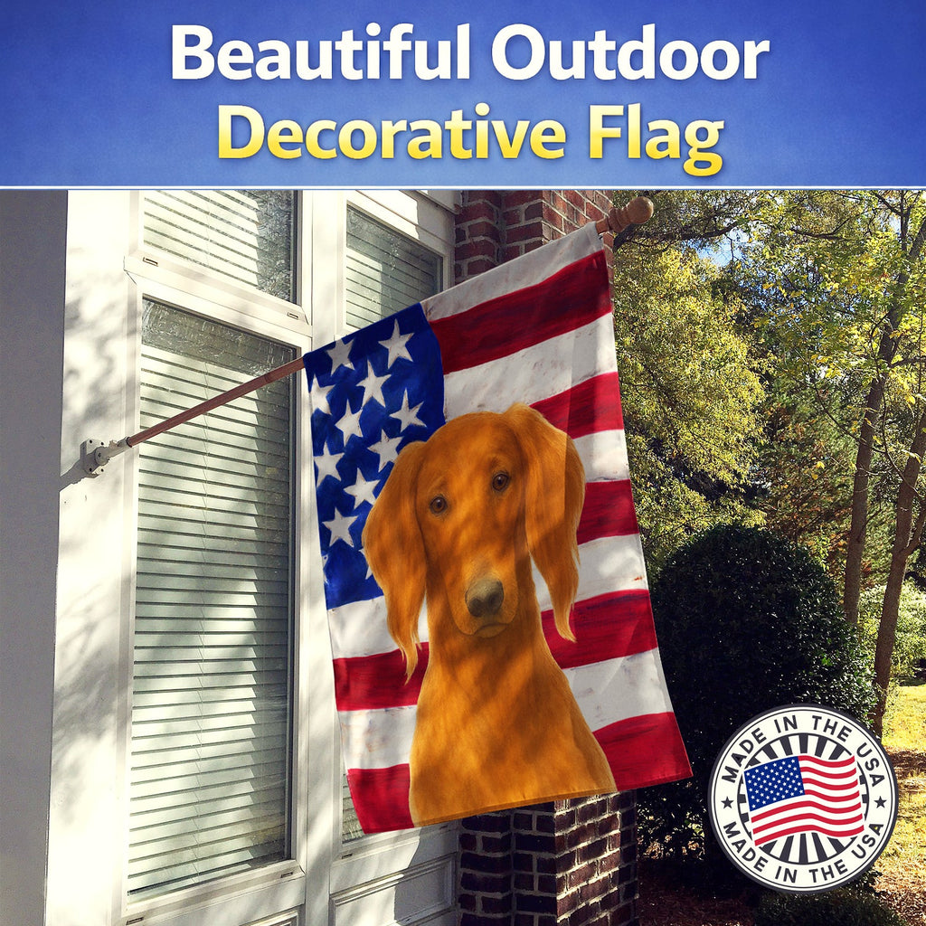 Red Saluki American Flag House Flag 28x40 Porch Sleeve Pole Decorative Outside Yard Banner Artwork Wall Hanging, Polyester