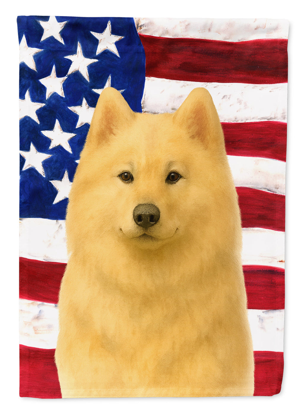 Cream Samoyed American Flag House Flag 28x40 Porch Sleeve Pole Decorative Outside Yard Banner Artwork Wall Hanging, Polyester