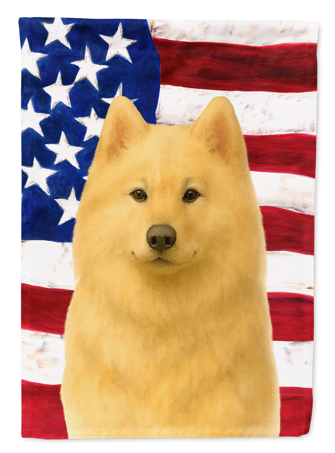 Cream Samoyed American Flag House Flag 28x40 Porch Sleeve Pole Decorative Outside Yard Banner Artwork Wall Hanging, Polyester