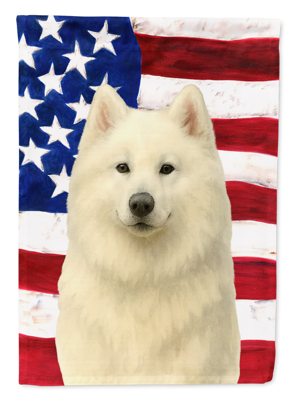 White Samoyed American Flag House Flag 28x40 Porch Sleeve Pole Decorative Outside Yard Banner Artwork Wall Hanging, Polyester