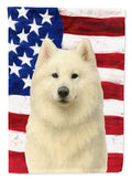 White Samoyed American Flag House Flag 28x40 Porch Sleeve Pole Decorative Outside Yard Banner Artwork Wall Hanging, Polyester