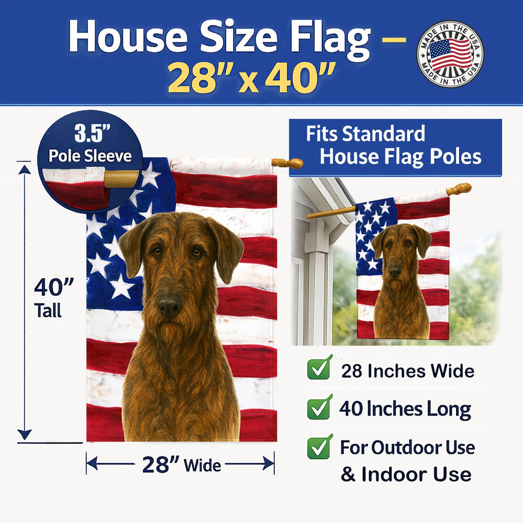 Brindle Scottish Deerhound American Flag House Flag 28x40 Porch Sleeve Pole Decorative Outside Yard Banner Artwork Wall Hanging, Polyester