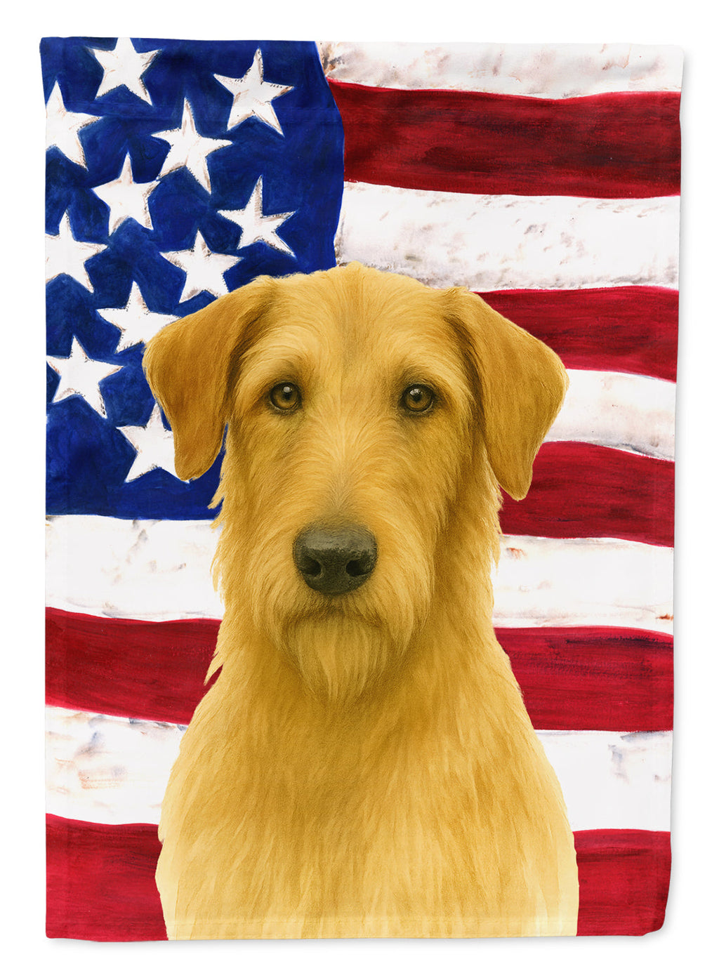 Wheaten Scottish Deerhound American Flag House Flag 28x40 Porch Sleeve Pole Decorative Outside Yard Banner Artwork Wall Hanging, Polyester