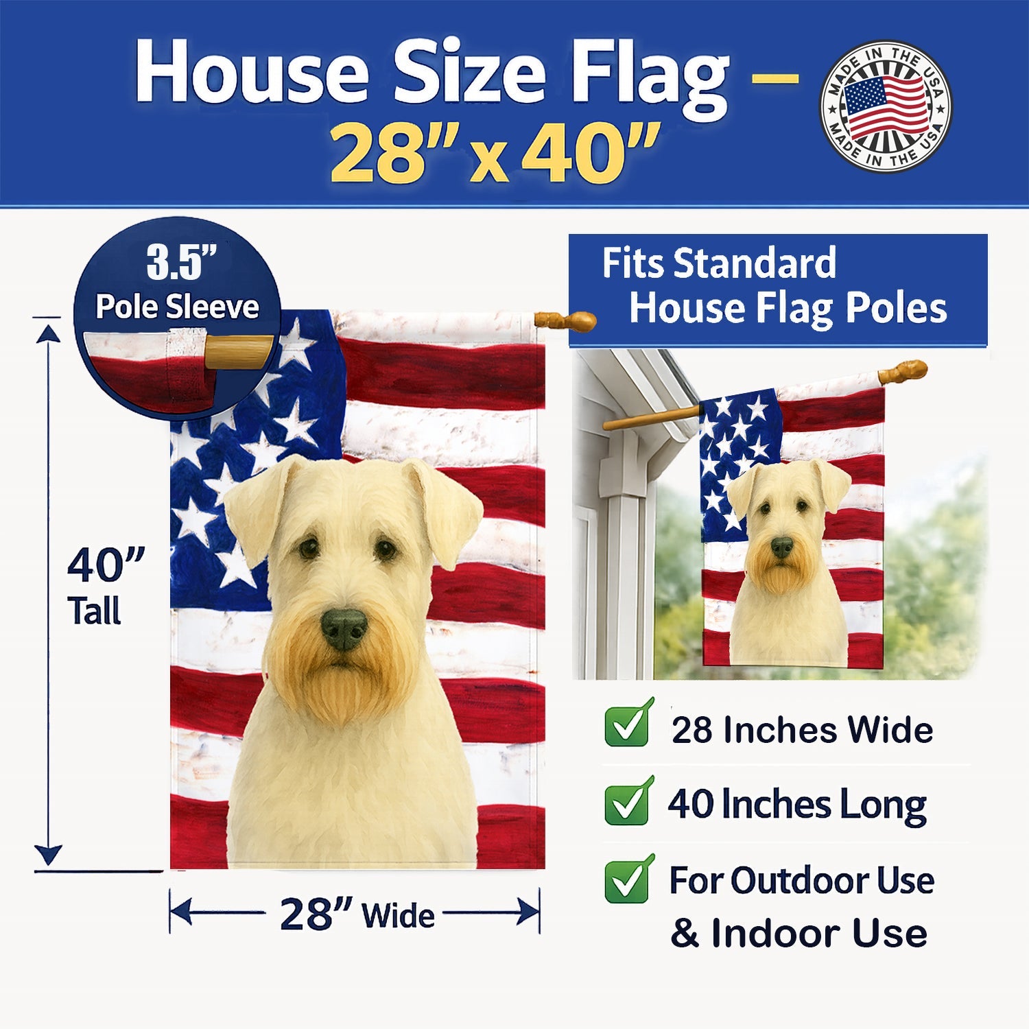 Sealyham Terrier American Flag House Flag 28x40 Porch Sleeve Pole Decorative Outside Yard Banner Artwork Wall Hanging, Polyester