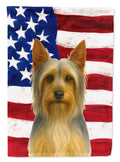 Silver and Tan Silky Terrier American Flag House Flag 28x40 Porch Sleeve Pole Decorative Outside Yard Banner Artwork Wall Hanging, Polyester