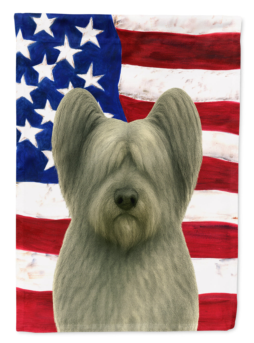 Gray Skye Terrier American Flag House Flag 28x40 Porch Sleeve Pole Decorative Outside Yard Banner Artwork Wall Hanging, Polyester