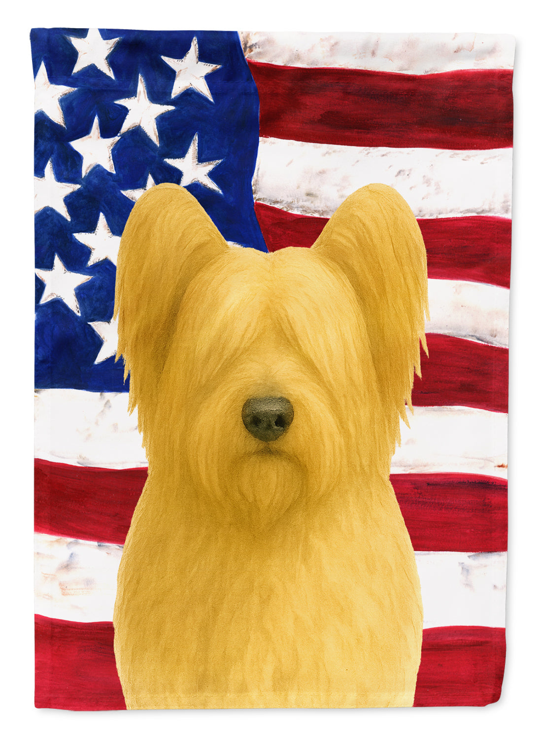 Wheaten Skye Terrier American Flag House Flag 28x40 Porch Sleeve Pole Decorative Outside Yard Banner Artwork Wall Hanging, Polyester