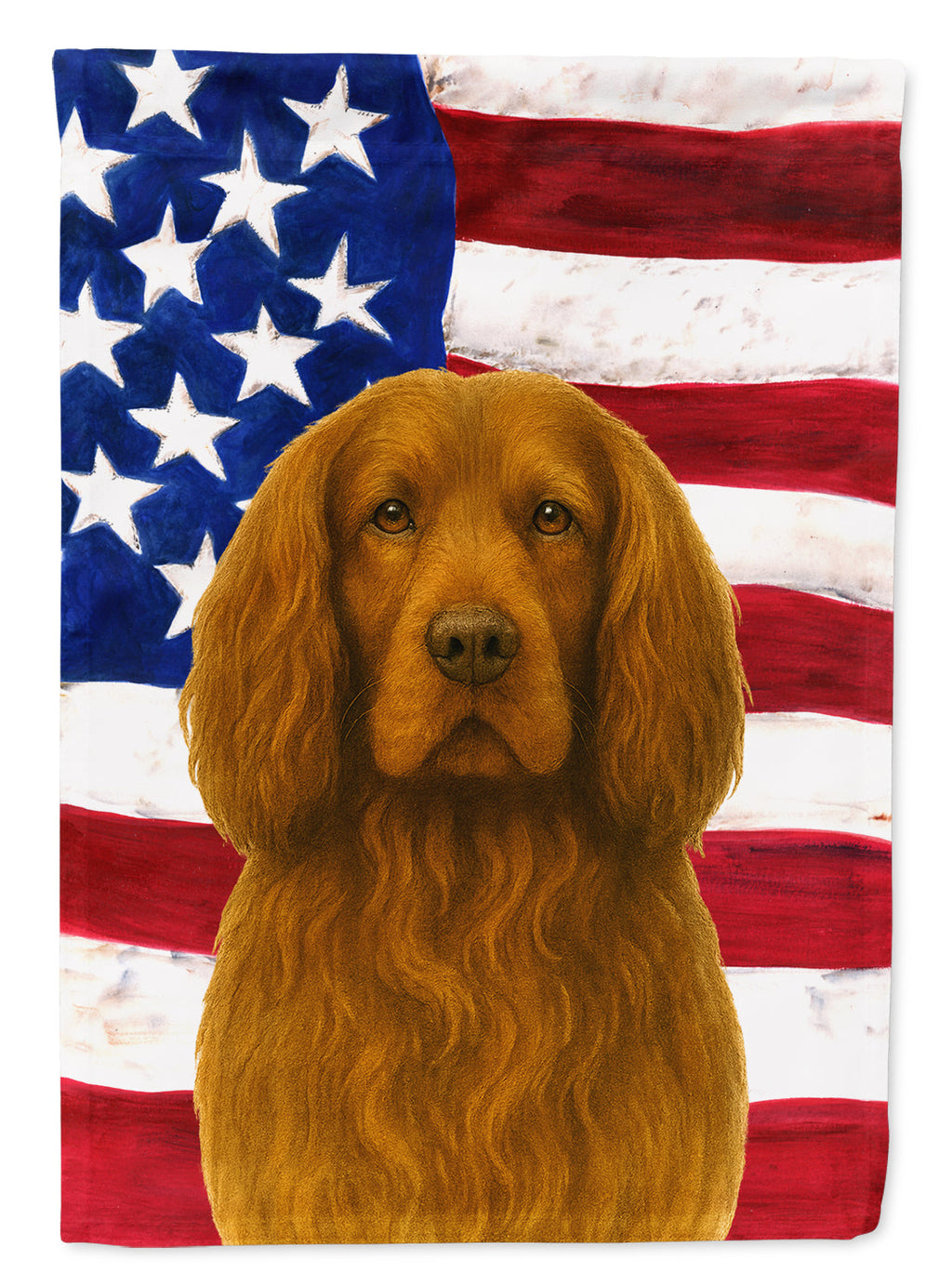 Sussex Spaniel American Flag House Flag 28x40 Porch Sleeve Pole Decorative Outside Yard Banner Artwork Wall Hanging, Polyester