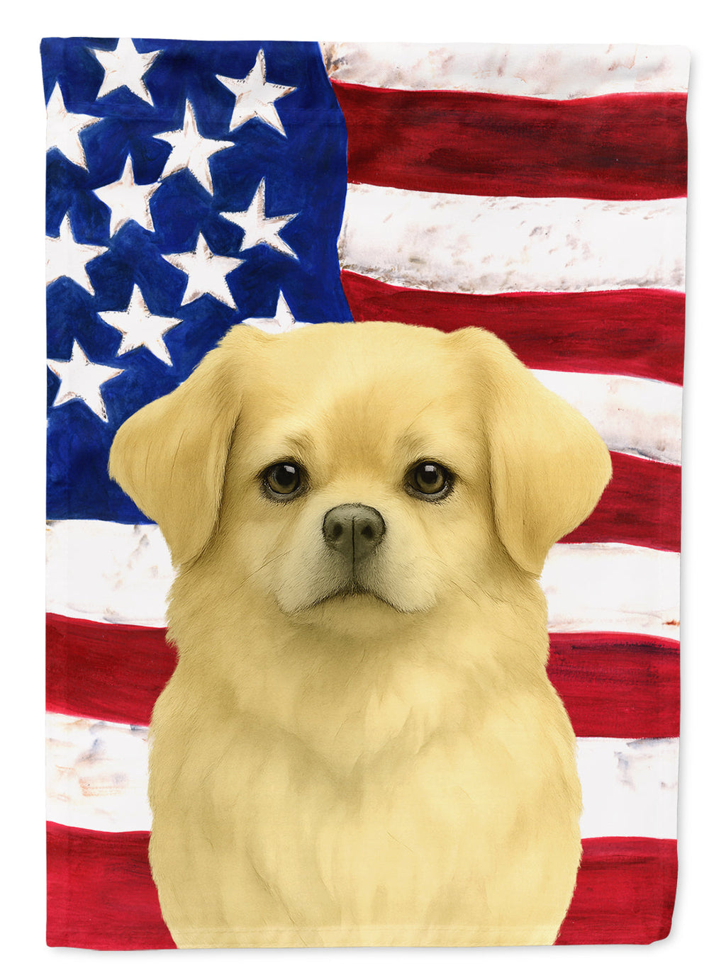 Cream Tibetan Spaniel American Flag House Flag 28x40 Porch Sleeve Pole Decorative Outside Yard Banner Artwork Wall Hanging, Polyester