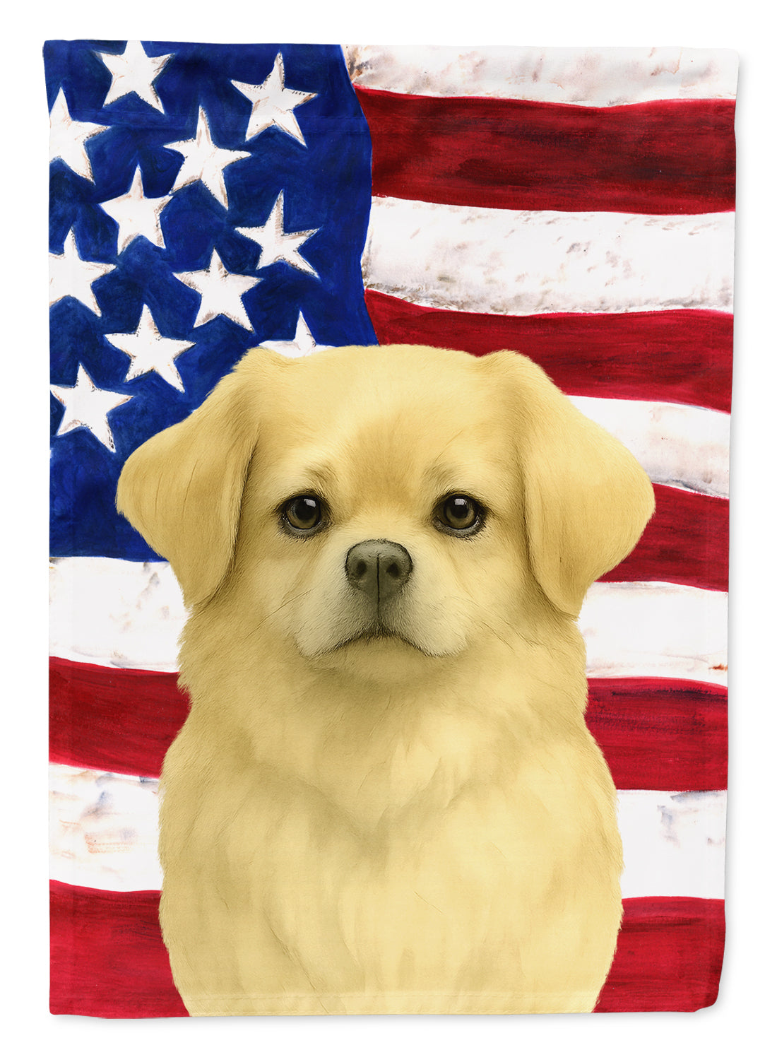 Cream Tibetan Spaniel American Flag House Flag 28x40 Porch Sleeve Pole Decorative Outside Yard Banner Artwork Wall Hanging, Polyester