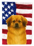 Gold Tibetan Spaniel American Flag House Flag 28x40 Porch Sleeve Pole Decorative Outside Yard Banner Artwork Wall Hanging, Polyester