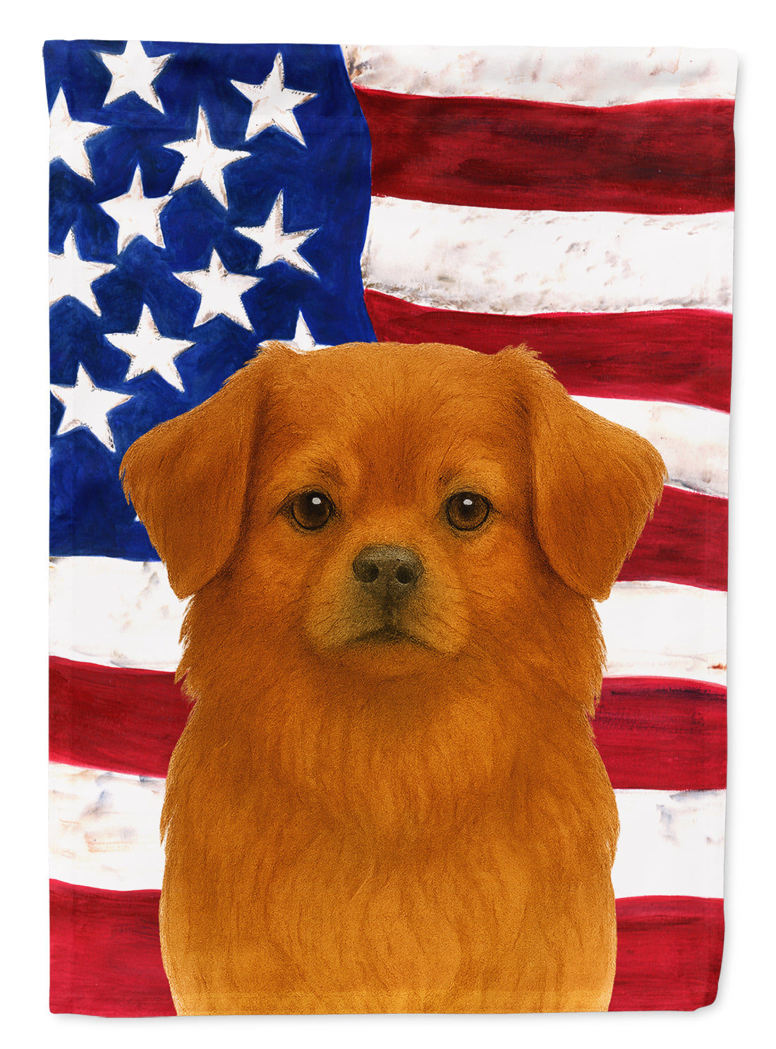 Red Tibetan Spaniel American Flag House Flag 28x40 Porch Sleeve Pole Decorative Outside Yard Banner Artwork Wall Hanging, Polyester